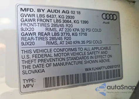 2018 Audi Q7 Premium Plus z USA, uszkodzony, nr VIN WA1LHAF71JD031312